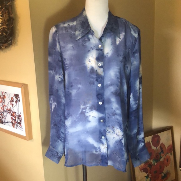 TESS size XL Cloudscape Button 100% Silk Button-front Ethereal Heavenly $109 NEW - Picture 2 of 12